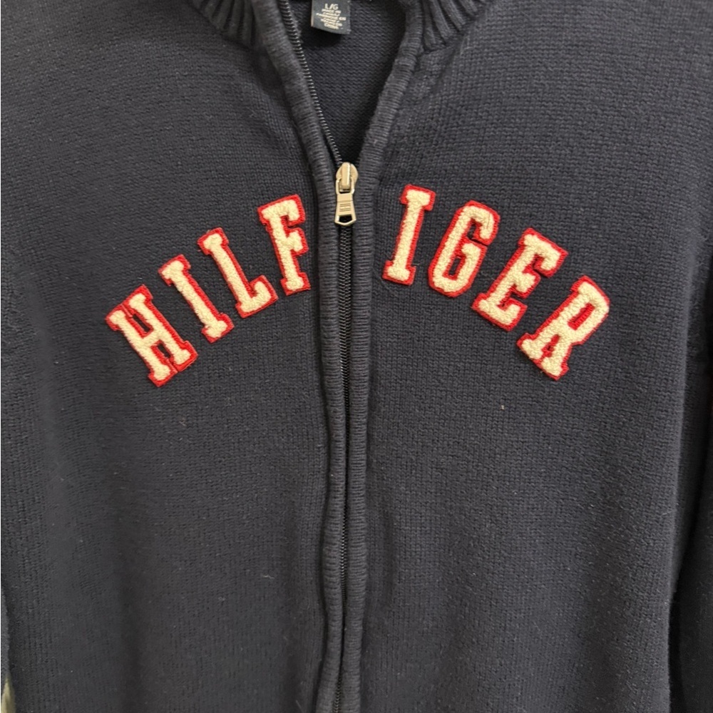 Tommy Hilfiger Full Zip Sweater Youth L Fits Adult XS/S Y2K preppy navy blue - Picture 2 of 9